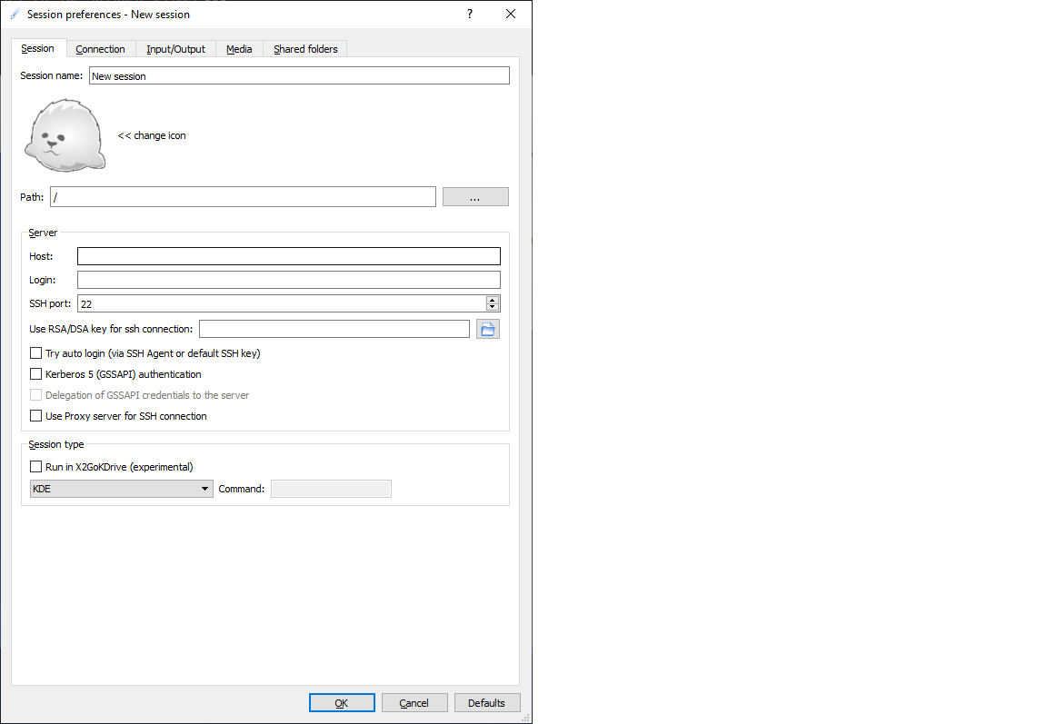 X2Go empty or default/unconfigured session